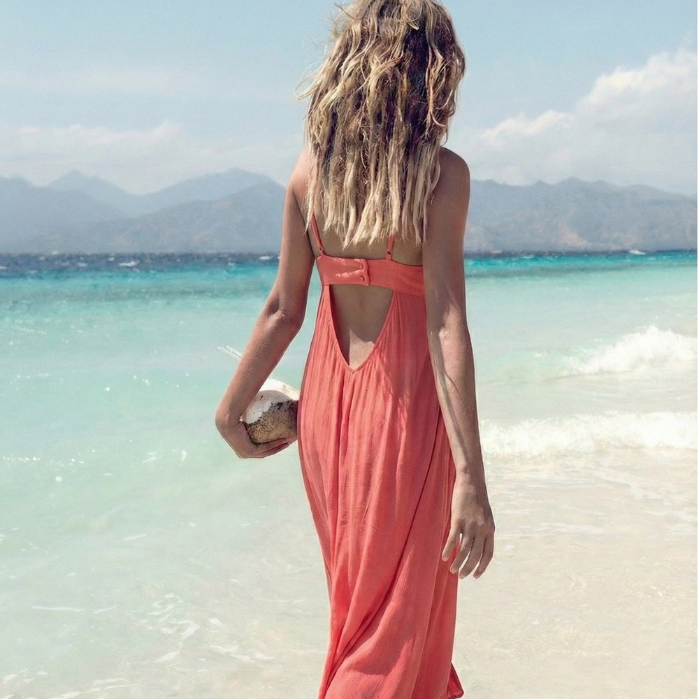 Flynn Skye sleveless, cut-out maxi dress, flamingo/coral pink - size s